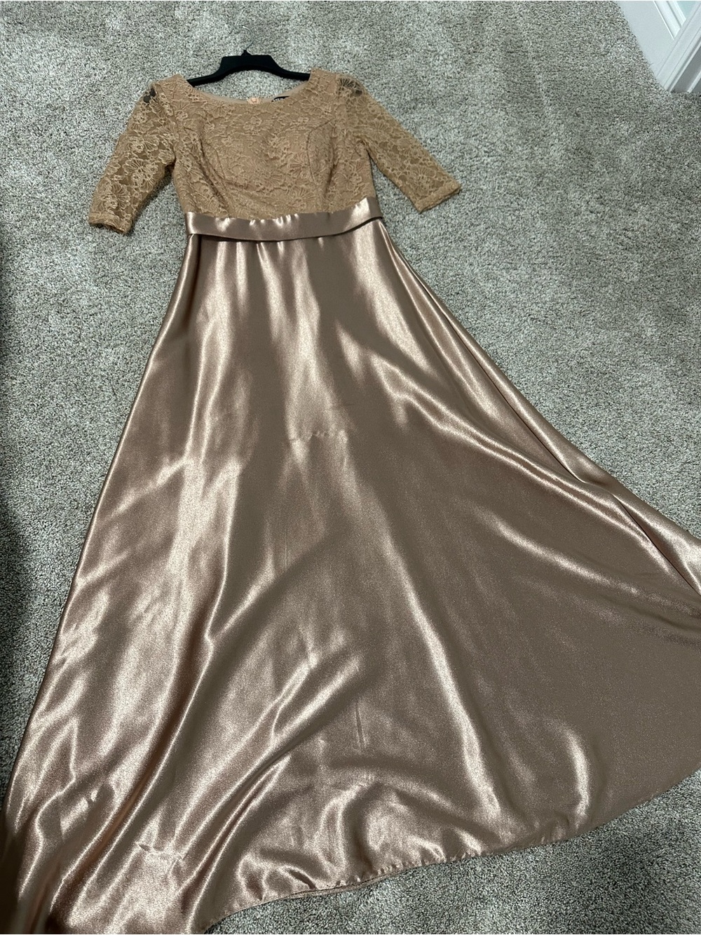 SHEIN Metallic Rose Gold Lace Bodice Satin Maxi Dress